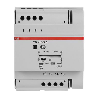 Transformateur de sécurité 12-24V 63-63VA 5mod, IP20, dimensions: 87x100x58mm.