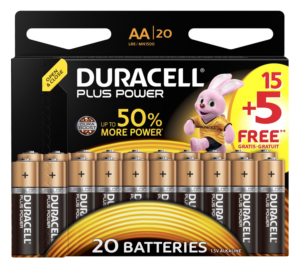 Piles alcalines Plus Power AA 1,5V (20 pièces)