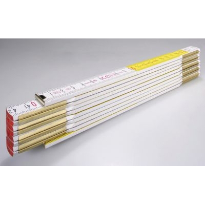 Mètre pliant, division en mm, bois, blanc/jaune